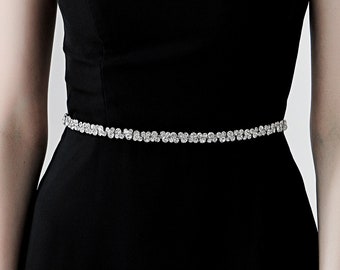 Ceinture nuptiale minimaliste, ceinture de vigne nuptiale argentée, ceinture en cristal, ceinture de mariage en strass, ceinture nuptiale, ceinture nuptiale argentée