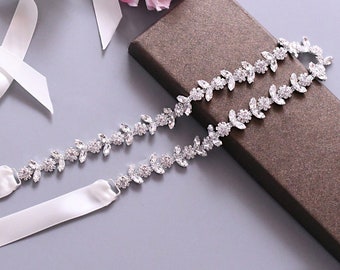 Cintura da sposa minimalista, cintura da sposa in argento, cintura floreale, cintura da sposa in strass, cintura da sposa, cintura da sposa in argento