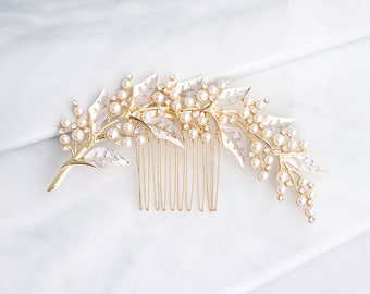 Bridal Hair Comb | Crystal leaf Bridal Pearl Hair Comb| Silver Hair Accessories | Wedding Hair Comb |Hair Comb Set | Bridal Hair Accessories