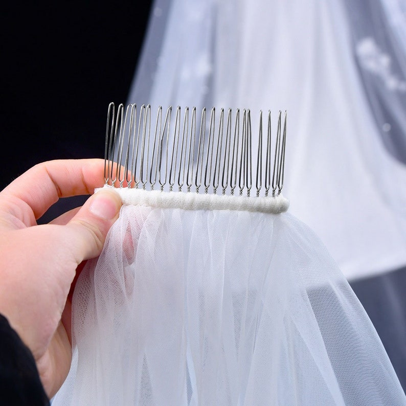 bridal veil Wedding Veil hair comb Single veil soft tulle white bridal short veil pearl rhinestone edges ivory color