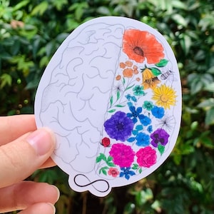 Neurodiversiteit Autisme Acceptatie Hersenen Regenboog Bloem Vinyloverdrukplaatjesticker