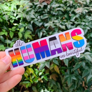 LGBTQ+ All Humans are Beautiful regenboog vinyloverdrukplaatjesticker