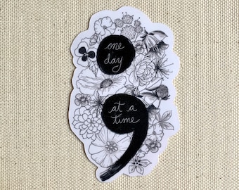 Semicolon Floral One Day at a Time Survivor Vinyl Decal Sticker