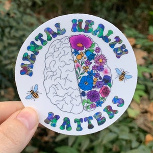 Autocollant floral cerveau en vinyle, question de santé mentale