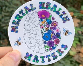 Mental Health Matters Floral Brain Vinyl Decal Sticker