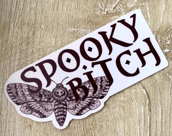 Spooky Bitch True Crime Death Head Moth Vinyl Decal Sticker