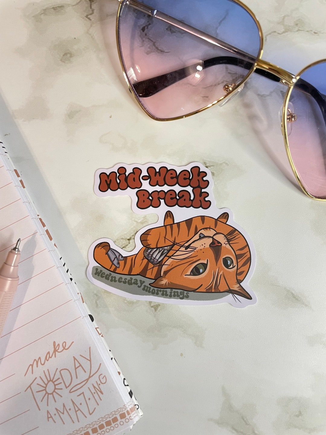 Mid-week Break Cat Sticker - Etsy