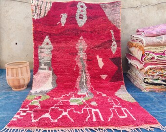Fabulosa alfombra Boujad personalizada, alfombra de lana multicolor roja, alfombra auténtica Boujaad, BohemRg, alfombra Beniourain.