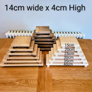 Wooden table risers, countertop trays, trestle tables, display shelf, raised shelves, rustic table riser set