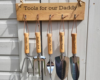 Personalised garden hand tools, trowel, fork, rake, gardeners gift, allotment, garden lovers, gardening tool set, hanger, laser engraved