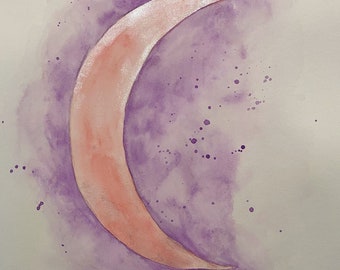 Watercolor Moon Painting: Hand-painted Celestial Wall Art Decor