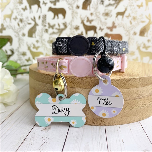 Personalized Dog Tag - Double sided dog tag - Daisy floral - Pet ID Tags - Custom - Handmade Tag - Aesthetic Floral - Dog name tag - Cat Tag