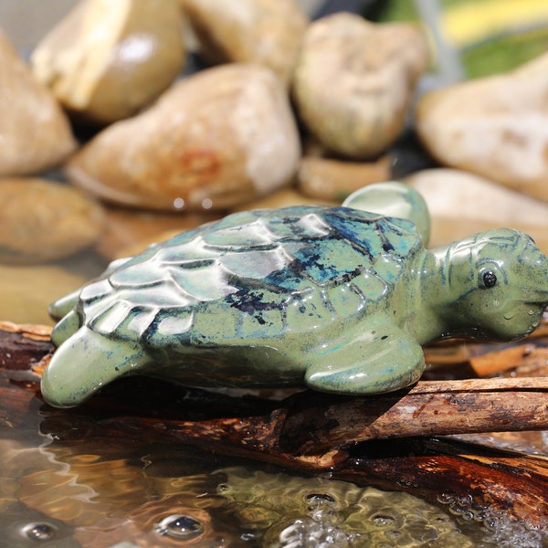 Gartenkeramik, Schwimmtier, Schwimmschildkröte, Gartenteich, Schildkröte, Wassertier, Zierkeramik, Tontier,