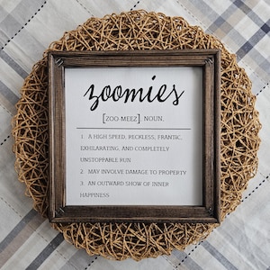 Zoomies, Home Decor, Dog Decor, Cat Decor, Pet Decor, Reverse Canvas, Farmhouse Decor, Rustic Decor, Dog Gift, Dog Mom, Dog Dad, Funny Pet