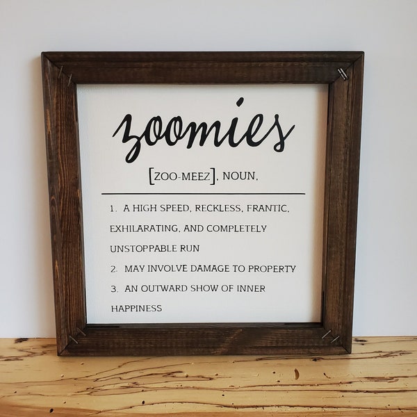 Zoomies, Home Decor, Dog Decor, Cat Decor, Pet Decor, Reverse Canvas, Farmhouse Decor, Rustic Decor, Dog Mom, Dog Dad, Gift, Funny Pet