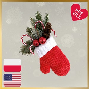 Crochet CHRISTMAS MITTEN ornament / pattern PDF / beginners&#39; friendly christmas decoration tutorial by Myszkotki