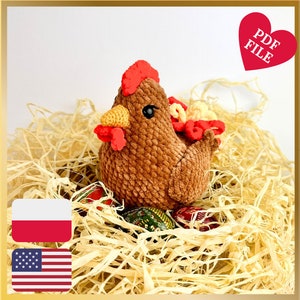 Amigurumi HEN pattern, crochet Easter chicken, plush rooster, PDF printable tutorial, DIY