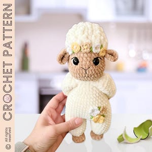 Crochet Sheep Pattern, Amigurumi Lamb with flowers (PDF Pattern)