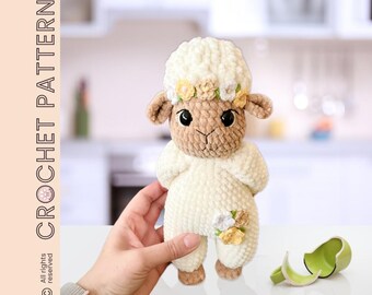 Crochet Sheep Pattern, Amigurumi Lamb with flowers (PDF Pattern)