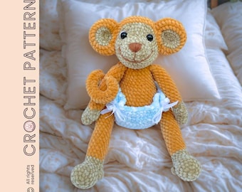 Crochet Monkey Pattern, Baby monkey in Diaper Amigurumi (PDF)