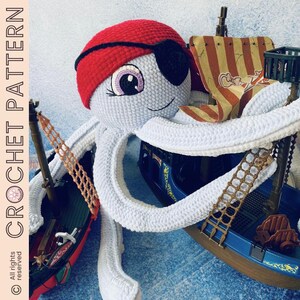 Crochet Octopus Pirate Pattern, 70cm Stuffed Amigurumi Toy (PDF Pattern), marine monster tutorial