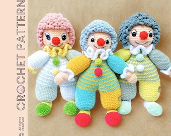 Circus Clown Crochet Pattern PDF – Colorful Amigurumi Plush Doll – Stuffed Toy tutorial – Intermediate Crochet