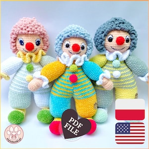 CLOWN - Amigurumi crochet PATTERN pdf in English | Crochet Pattern Doll Clown | Amigurumi Clown TUTORIAL