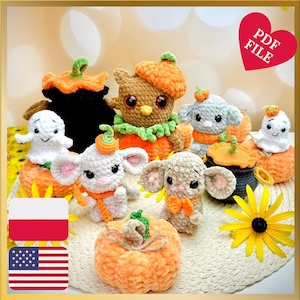 Crochet Halloween Pattern Set: Pumpkin, Owl, Mouse, Ghost, Cauldron (PDF Pattern)