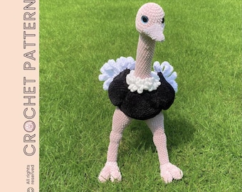 Ostrich Crochet Pattern, Amigurumi 25"Big Bird Tutorial by Myszkotki, Oscar the ostrich
