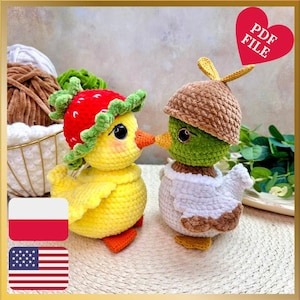 Easy Crochet Duck Pattern, Crochet Mallard in a hat, Crochet Duckling, Amigurumi animal, plushie duck / PDF pattern by Myszkotki