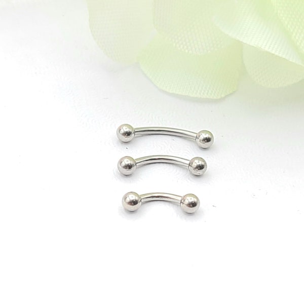 16G Round Surgical Steel .Banana Bar Belly Ring. Two balls Belly Ring. Eyebrow Piercing. Small Belly ring.