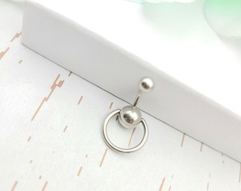 14G O Ring  Stainless Steel Belly ring.6mm, 10mm Bar  O Dangle Belly ring. Body Ring. Body Jewelry.