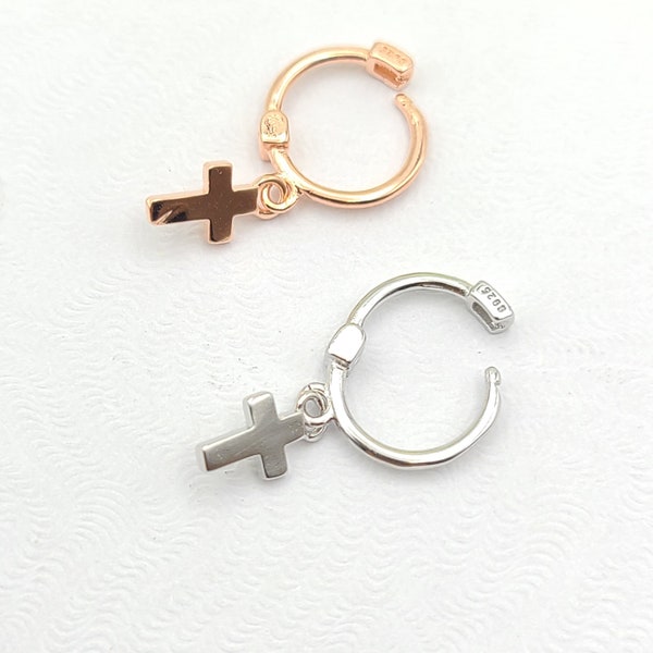 925 Sterling Silver Cross Hoop Earring. Rose Gold Cross Hoop Earring. Mini Cross Hoop Earring. Silver Mini Cross Hoop Earring.