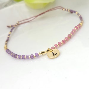 Bead with disk Initial Bracelet.  Bead Bracelet. Tiny Bead Bracelet.