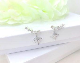 Star Ear Crawler. Star Ear Climber. 3mm Cubic Zirconia Ear Climber .Star Drop Earring. Star Stud Earring.