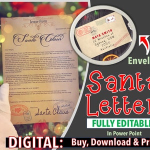 EDITABLE- Carta de Santa Claus imprimible, Carta de Santa Nightlight, carta de Santa con sobre, lista de deseos de Santa, carta de cámara de Santa
