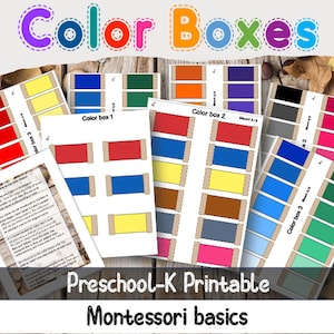 May include: Printable Montessori color box activity for preschool and kindergarten. The activity includes three sheets with different color boxes and a sheet with instructions.