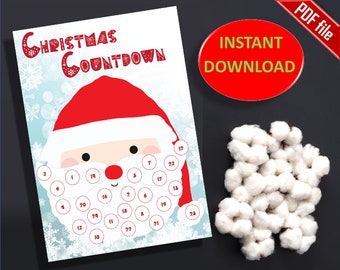 Santa Beard Countdown to Christmas Printable| Cotton Ball Santa Beard Countdown