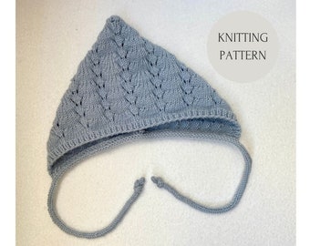 Knitting pattern: Baby toddler pixie lace bonnet hat, newborn hat, pointy hat, classic baby hat, elf hat, gnome hat