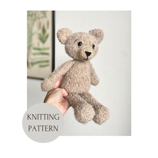 Teddy Bear, Knitting Pattern, Amigurumi Teddy Bear, Alpaca Yarn, PDF Tutorial, Toy for Kids, Easy Pattern, Beginner Knit, Brown Cute Teddy
