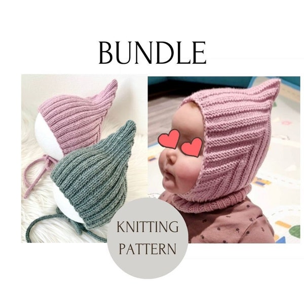 BUNDLE: 2 patterns of knitted pixie hats - hat and balaclava