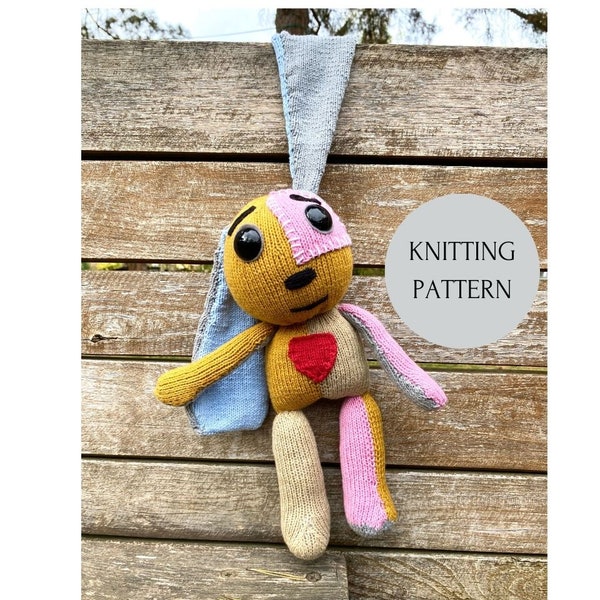 Knitting Pattern: Bunny Ollie with Patches, Plush Toy, Knitted Toy, Handmade, Tutorial PDF, Bunny from Movie