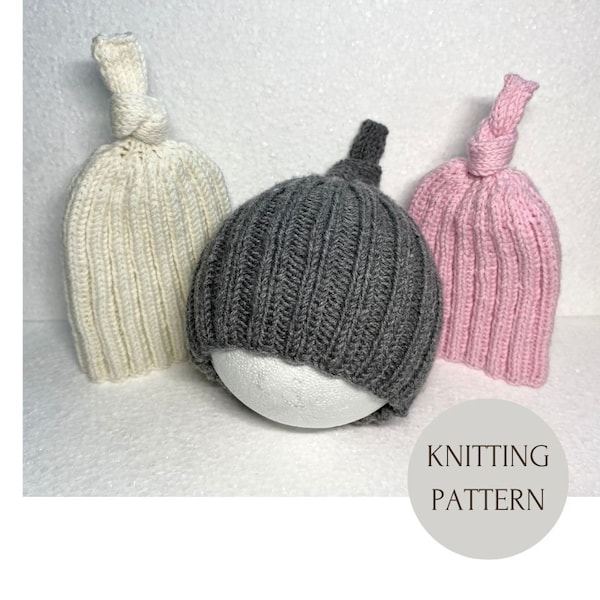 Knitting Pattern : Baby Top Knot Hat, Newborn Hat, Easy Pattern, Newborn Handmade Hat, Merino Wool