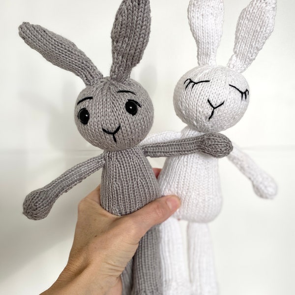 Bunny Soft Toy PDF Knittting Pattern, Easter Baby Gift, Spring Rabbit First Toy DIY, Hare Toy English Tutorial for Beginners, Cute Toy Bunny