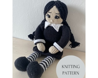 Knitting Pattern: Wednesday Addams Knitted Doll, Amigurumi Doll