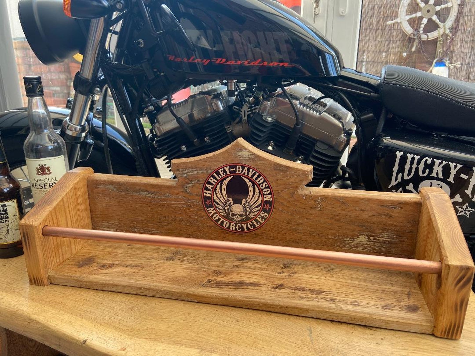 Harley Davidson Beer Rack solid reclaimed oak mug rack Etsy
