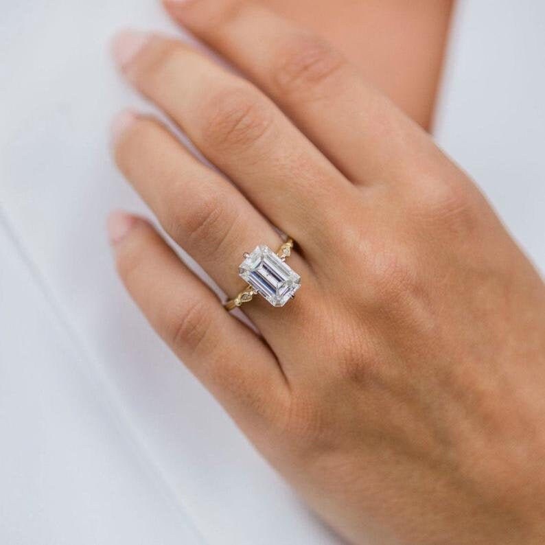 3 CT Emerald Cut Lab Diamond Ring Emerald Diamond Engagement Etsy