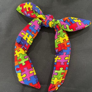 Knotted Headband/ Puzzle Piece/ Autism Awareness