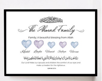 Personalised Islamic Family Frame, Islamic Frame Gift, Islamic Family Frame Print, Islamic Baby Gift, Islamic Home Gift, Eid Gift, Ramadan