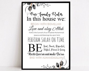 Islamic Home Decor Print, Muslim Family Rules, Islamic Family Rules, Muslim Home Decor, Islamic Prints, Eid Gifts, Ramadan, Islamic Art